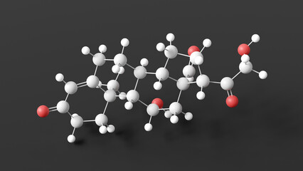 aldosterone molecular structure, steroid hormone, ball and stick 3d model, structural chemical formula with colored atoms