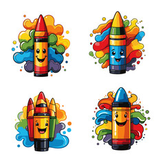 4 vectors editable icon of rainbow colors icon over a white background of a crayons in children's cartoon style in illustration stationery style 