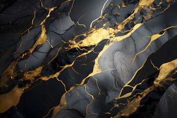 Luxurious Veins: Black Marble with Gold Inlay Background