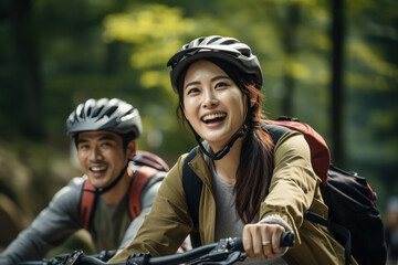 Mountain Biking Couple Enjoying Nature Together
