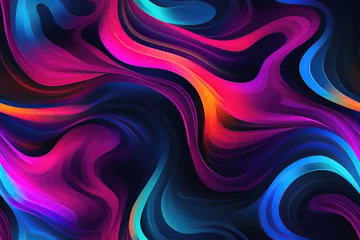 Fotobehang futuristic background with wavy seamless pattern texture with neon gradient multicolored wave © alexkoral