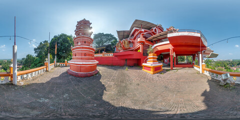 full hdri 360 panorama near hindu maruti temple of ape goddess hanuman on high mountain in jungle...