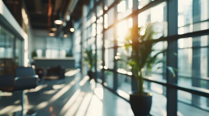 Blurred background featuring the lobby interior of a modern office. Defocused background for business