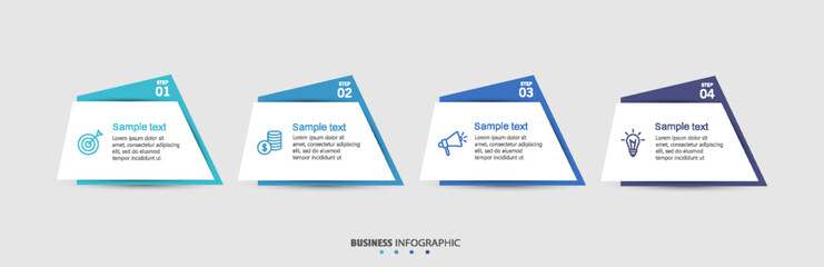 Business infographic design template with 4 options, steps or processes. Can be used for workflow layout, diagram, annual report, web design