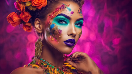 Espressione Eccentrica- Celebrare l'Arte del Makeup in un Ritratto Femminile di Creatività Estrema, alta risoluzione