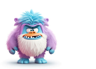 Funny monster character standing with an annoyed expression, isolated on white background