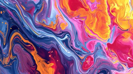 A seamless design with abstract colorful fluidity, employing the liquid marble technique in a bright color palette. - obrazy, fototapety, plakaty