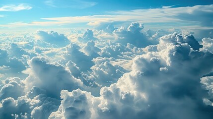 Captivating blue sky with fluffy clouds, ideal for decoration and presenting extensive copy space.
