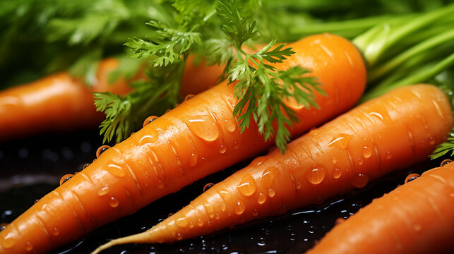 close-up of carrots in drops of water