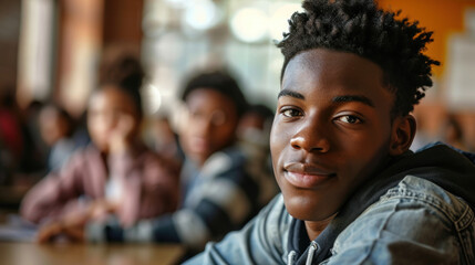 African American student in the classroom - obrazy, fototapety, plakaty