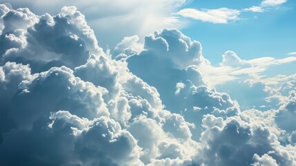 Decorative blue sky background adorned with fluffy clouds, providing generous space for copy.
