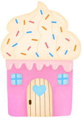 Pink cupcake house. water color style