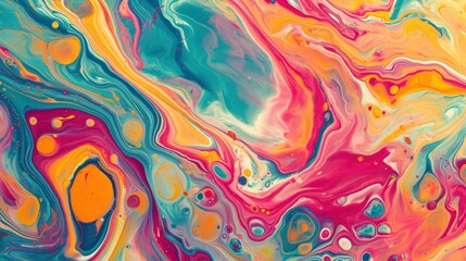 Abstract seamless pattern with a burst of bright colors, crafted using the liquid marble technique to depict fluidity.

