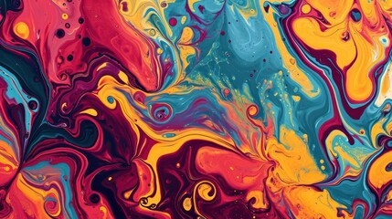 Abstract seamless pattern with a burst of bright colors, crafted using the liquid marble technique to depict fluidity.
