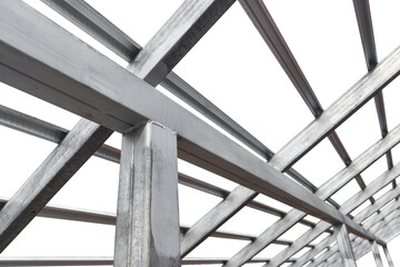 Steel beam structure roof building site isolated on white background, Modern metal structure house - Powered by Adobe