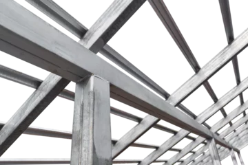 Foto auf Acrylglas Steel beam structure roof building site isolated on white background, Modern metal structure house © Nature Peaceful 