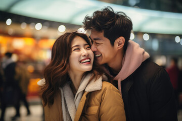 A Cute Young Couple Sharing a Laugh in the City