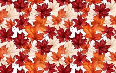 Naklejka na ściany i meble Watercolor maple leaves seamless pattern background.