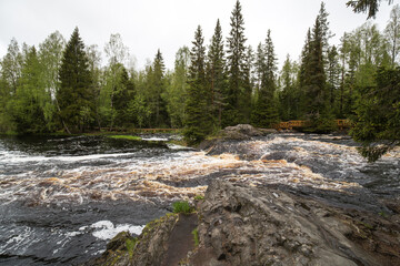 Obraz premium View of Ahvenkoski waterfall in Karelia