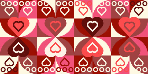 Art & Illustrheart and doodle seamless pattern illustration. Romantic pink and red hearts background print. Valentine's day ation