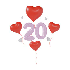 Heart Number 20 Valentine Day Anniversary 3d illustration