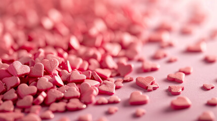 Valentine's day background with pink and red sugar hearts.