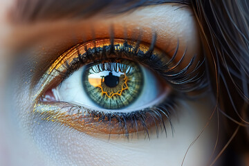 Macro shot of beautiful woman's eye. Beautiful female eye with makeup.