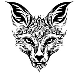 Maori Fox: 2D Graphic Logo with Fox Incorporating Maori Style Ornaments in Black and White
