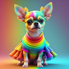 Cool looking chihuahua dog wearing rainbow dress isolated on colorful background. LGBTQ-  generated  by ai