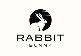 Rabbit bunny hare negative space logo icon vector design illustration