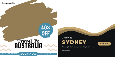 Travel sale business marketing social media post template design with abstract background, agency logo and icon. Summer holiday travelling and tourism online promotion digital Australia Instagram Post - obrazy, fototapety, plakaty