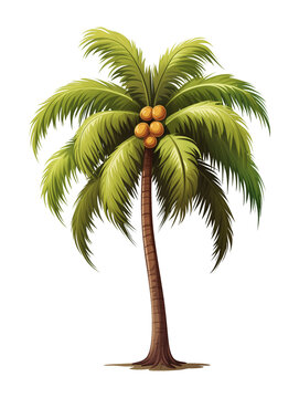 Coconut Palm Tree Cartoon Illustration Style Isolated on Transparent Background
