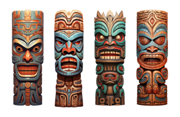 Totem Set Isolated on Transparent Background
