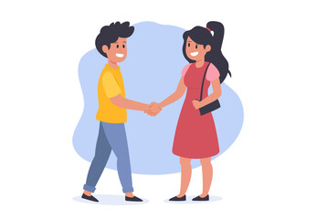 Vector people greet each other with handshaking flat vector illustration isolated