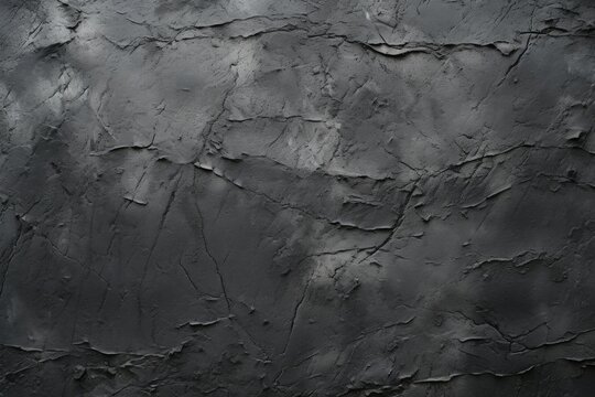 Wall texture with filler paste applied with spatula decorative black putty background. , chaotic dashes and strokes over plaster. Creative design, stone, cement