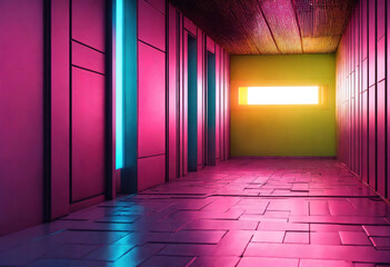 abstract urban background with empty room, dark corridor or tunnel, illuminated with bright light