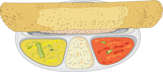 Dosa with idli and sambhar vector illustration