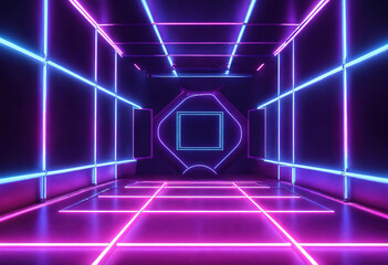 ultraviolet neon star shape, glowing lines, portal, tunnel, virtual reality, abstract fashion - obrazy, fototapety, plakaty