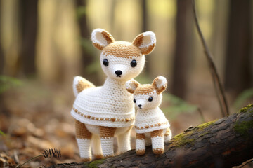 knitted reindeer, deer baby toy