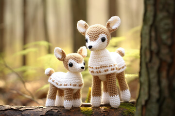 knitted reindeer, deer baby toy