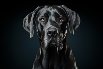 Ravishing studio portrait of great dane dog on isolated background 3d black realistic abstract background