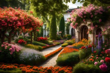 garden with flowers generated by AI technology