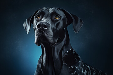 Ravishing studio portrait of great dane dog on isolated background 3d black realistic abstract background - obrazy, fototapety, plakaty