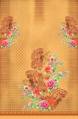 Digital Floral Kurti Back Part and Abstract Digital Background For Digital Print