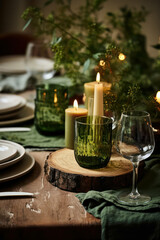 Obraz na płótnie Canvas Interior cutlery table holiday plate home napkin candle background setting celebrate dinner christmas festive