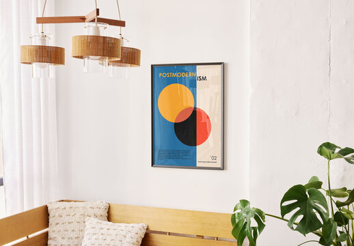 Mockup of customizable vertical black frame on wall