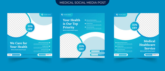Set of medical healthcare service for social media post design hospital clinic doctor and dentist marketing ads banner template - obrazy, fototapety, plakaty