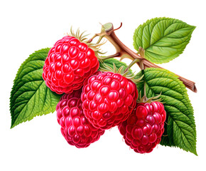 watercolor realistic drawing of raspberries. beautiful ripe berries and leaves isolated clipart