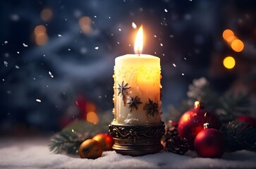 Winter New Year Christmas lighting Candle with snow