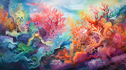 Obraz na płótnie Canvas Expansive underwater coral reef teeming with life, a spectacle of colors and forms.